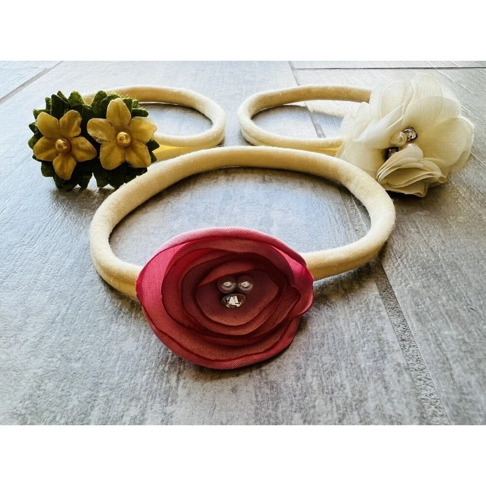 Los Angeles Boutique Boho Baby Girl Soft Fabric Stretch Floral Set of 3 Headband